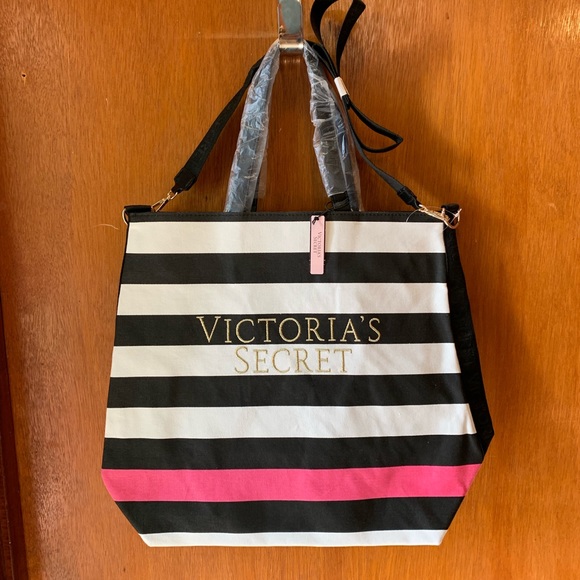 VICTORIA’S SECRET CROSSBODY TOTE BAG! Embroidered Detachable Strap B&W NWT - Picture 1 of 8